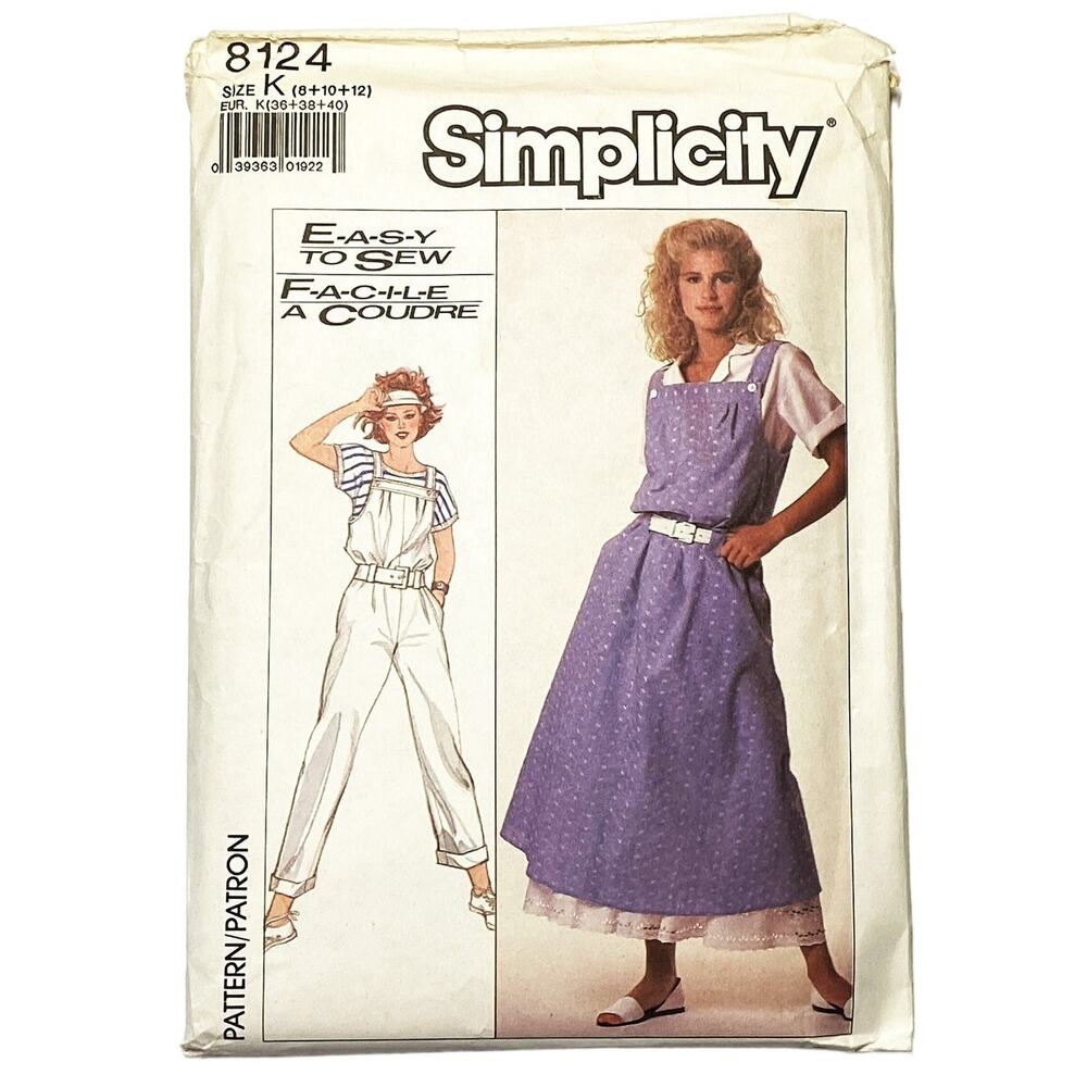 Simplicity 8124 Sewing Pattern Loose Fitting Jumper & Overalls Size 8-12 Uncut